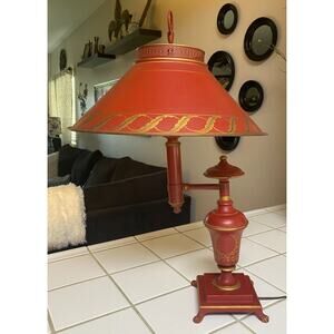 Vintage Red Gold Tole Style Painted Desk Table Lamp French NEEDS SHADE 971A